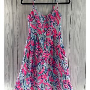 Lilly Pulitzer Easton Dress Cosmic Coral Size 0 Pink, Blue Gold Spaghetti Strap